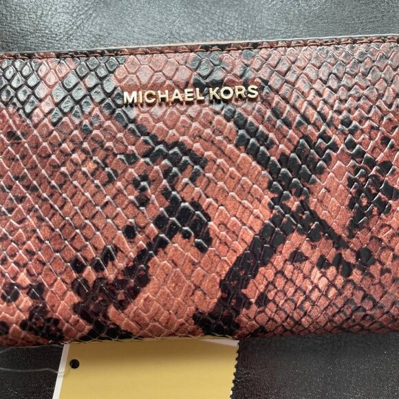 NWT Michael Kors Jet Set Small Leather Wallet Card Case Snake Pattern - Picture 9 of 11